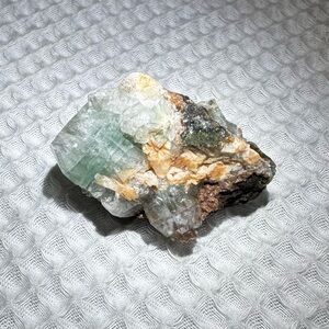 Green Apatite w Stilbite Crystal Specimen 2” 41g Fluorapatite
